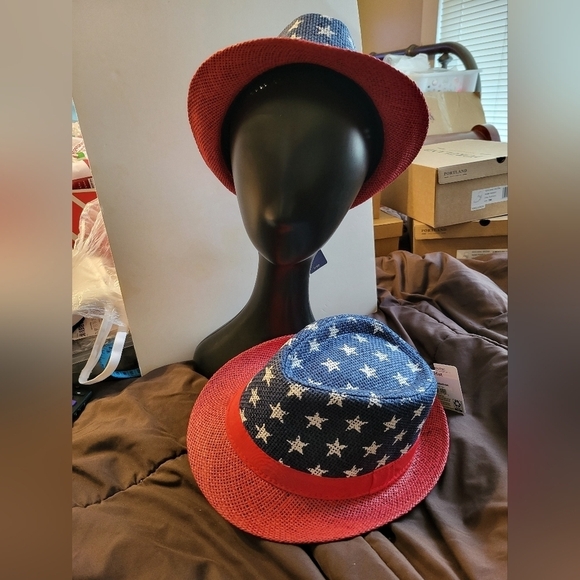 NEW Patriotic Red White Blue Set of 2 Hat - Picture 1 of 9